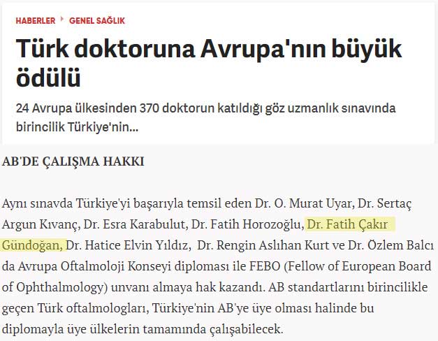 Doç. Dr. Fatih Çakır Gündoğan-Kayseri En İyi Göz Doktorlarından Biridir.